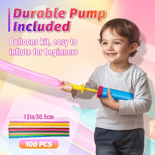 Apipi 100 Pcs 260Q Balloons Kit with Pump - Kids Premium Latex Twisting Long Balloons to Make Animals Flowers, Fun Rainbow Balloons for Party Boys Girls Christmas Birthday Gifts Clowns Wedding Decor - Image 3