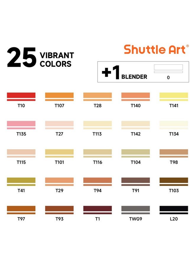 شاتل أرت مجموعة أقلام تحديد لون البشرة والشعر المكونة من 26 لونًا، تحتوي على طرفين من أقلام تحديد لون البشرة القائمة على الكحول، تحتوي على خلاط واحد، مثالية للأطفال والكبار، والبورتريه، والقصص المصورة، والأنمي، والمانجا، والرسوم التوضيحية - Image 2