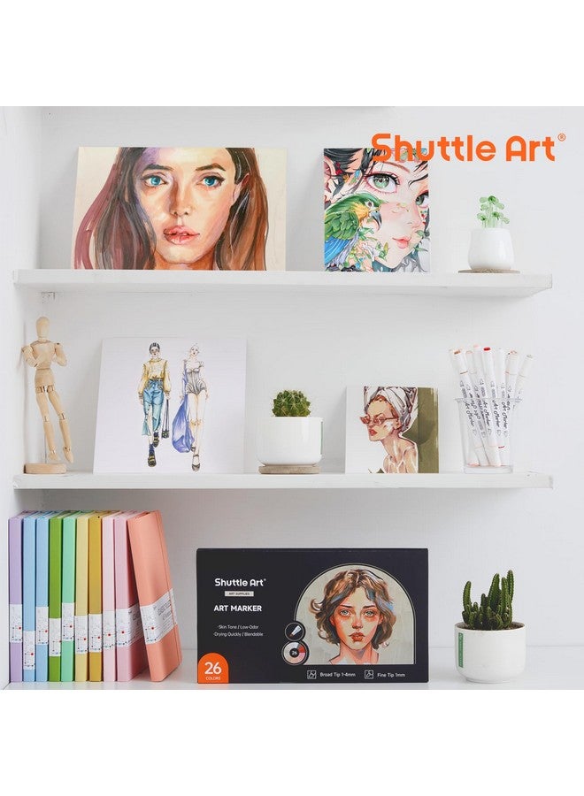 شاتل أرت مجموعة أقلام تحديد لون البشرة والشعر المكونة من 26 لونًا، تحتوي على طرفين من أقلام تحديد لون البشرة القائمة على الكحول، تحتوي على خلاط واحد، مثالية للأطفال والكبار، والبورتريه، والقصص المصورة، والأنمي، والمانجا، والرسوم التوضيحية - Image 5