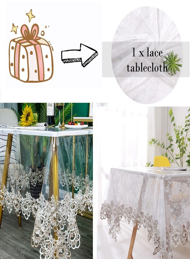 Fhberni Clear Plastic Rectangle Tablecloth Waterproof Vinyl PVC Tablecloth Embroidered Lace Edge Transparent Table Cover for Kitchen Outdoor and Indoor Uses-60x94 inch, Floral 1 - Image 3