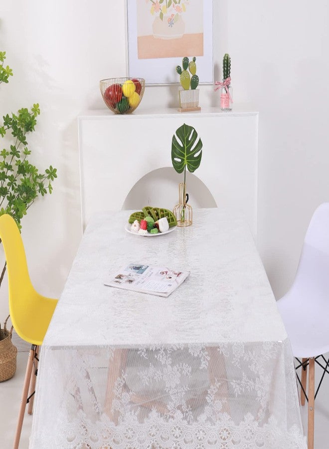 Fhberni Clear Plastic Rectangle Tablecloth Waterproof Vinyl PVC Tablecloth Embroidered Lace Edge Transparent Table Cover for Kitchen Outdoor and Indoor Uses-60x94 inch, Floral 1 - Image 4