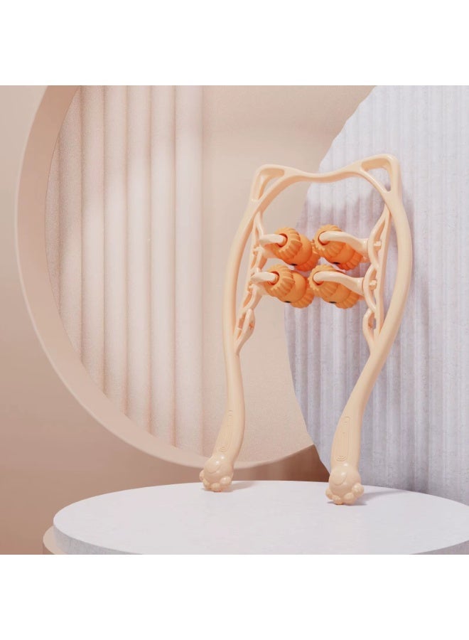 جهاز مساج الرقبة والكتفين اليدوي بـ 4 بكرات دوارة - مدلك الفقرات العنقية بتصميم "أذن القط" المرن لتخفيف الآلام، تحسين الدورة الدموية، ومساج السيلوليت للساقين والخصر - متعدد الألوان - Image 1