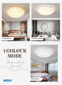 MODI Double Layer White Crystal Ceiling Lamp, 3 Colour Changing Warm Natural Cool White For Bedroom Livingroom Hallway Kids Study Office Lounge Dining  - Image 3