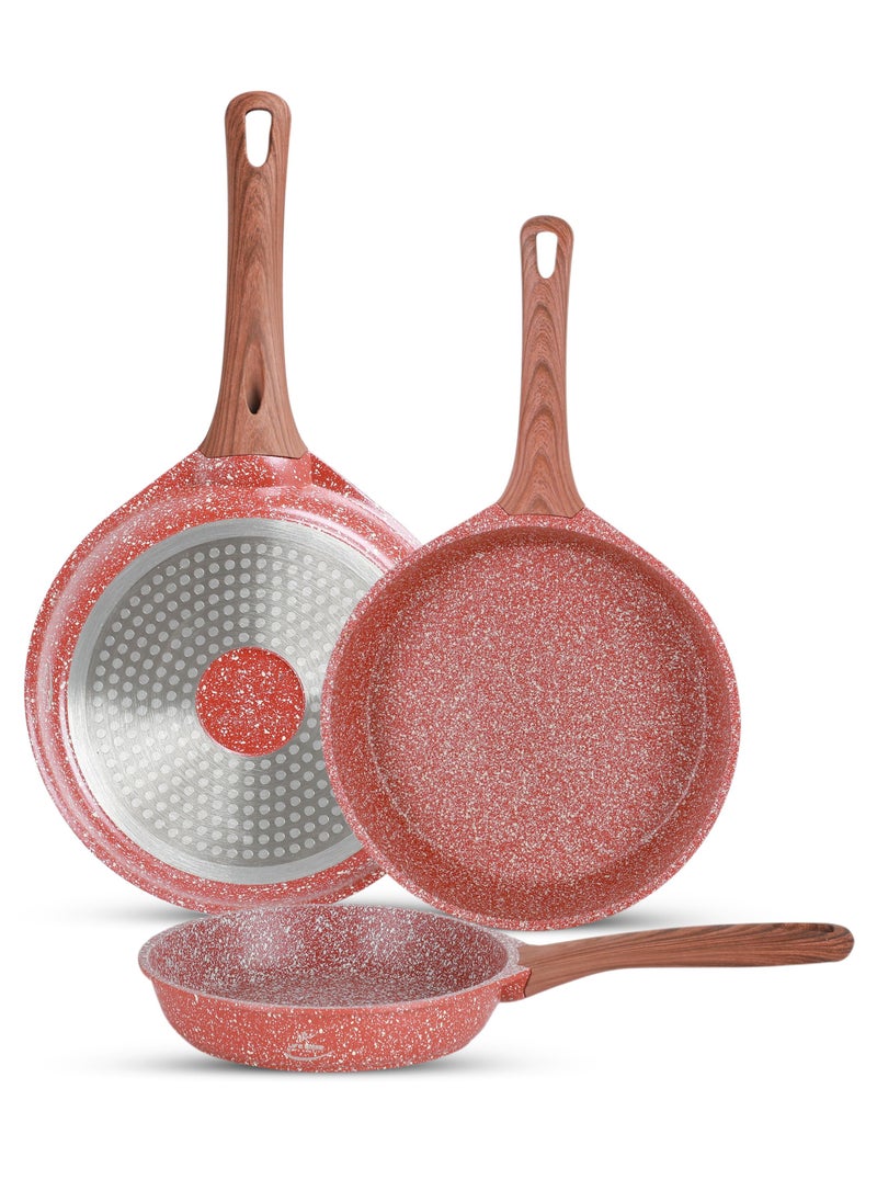 Life Smile - Induction Frying Pan Set - Multi Layer Granite Coating Fry Pan - Include 1x20CM -1x24CM & 1x28CM Non Stick Pan - Heat-Resistant Handle - PFOA Free Oven and d - Image 1