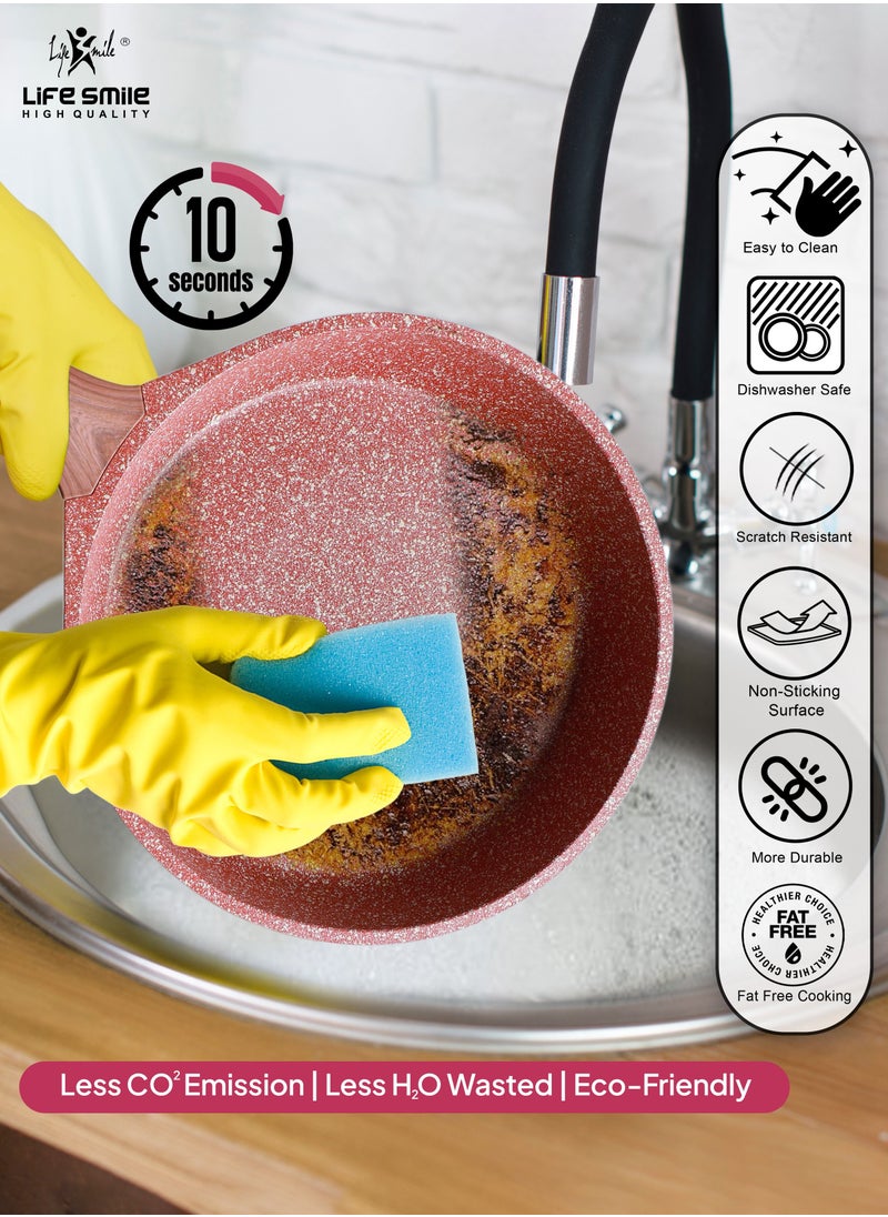 Life Smile - Induction Frying Pan Set - Multi Layer Granite Coating Fry Pan - Include 1x20CM -1x24CM & 1x28CM Non Stick Pan - Heat-Resistant Handle - PFOA Free Oven and d - Image 1