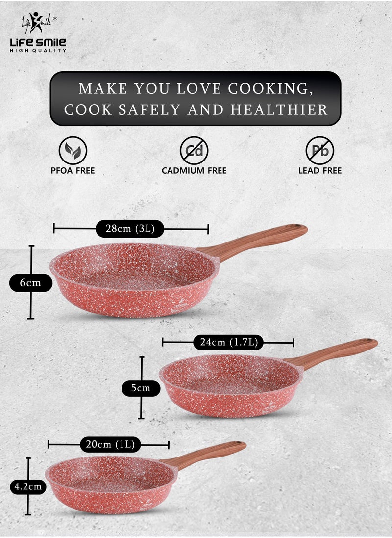Life Smile - Induction Frying Pan Set - Multi Layer Granite Coating Fry Pan - Include 1x20CM -1x24CM & 1x28CM Non Stick Pan - Heat-Resistant Handle - PFOA Free Oven and d - Image 1
