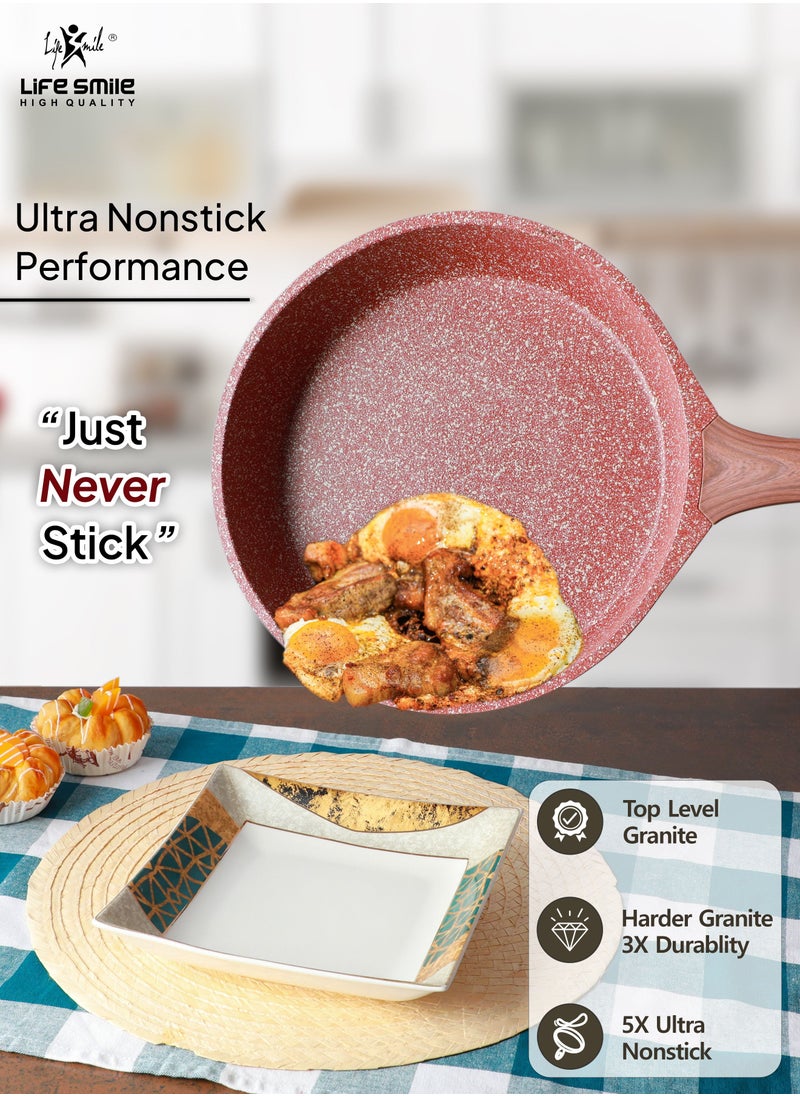 Life Smile - Induction Frying Pan Set - Multi Layer Granite Coating Fry Pan - Include 1x20CM -1x24CM & 1x28CM Non Stick Pan - Heat-Resistant Handle - PFOA Free Oven and d - Image 1