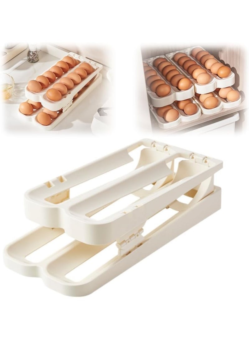 عام موزع البيض، رف البيض لطي الثلاجة، موزع البيض المتداول ومنظّم تخزين الثلاجة، صندوق تخزين البيض السعة، خزانة منضدة حامل بيض مزدوج المسار - Image 1