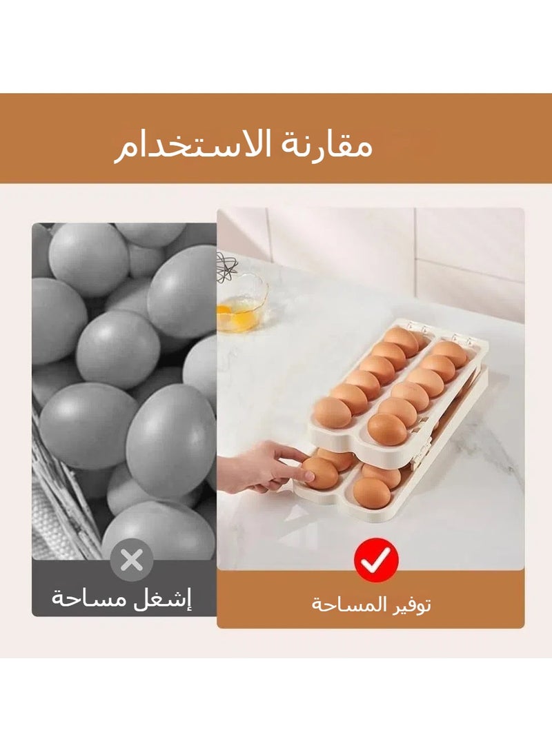 عام موزع البيض، رف البيض لطي الثلاجة، موزع البيض المتداول ومنظّم تخزين الثلاجة، صندوق تخزين البيض السعة، خزانة منضدة حامل بيض مزدوج المسار - Image 2