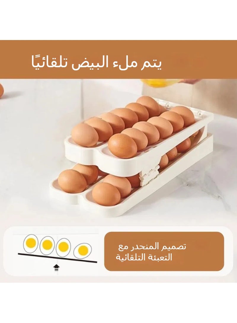 عام موزع البيض، رف البيض لطي الثلاجة، موزع البيض المتداول ومنظّم تخزين الثلاجة، صندوق تخزين البيض السعة، خزانة منضدة حامل بيض مزدوج المسار - Image 4
