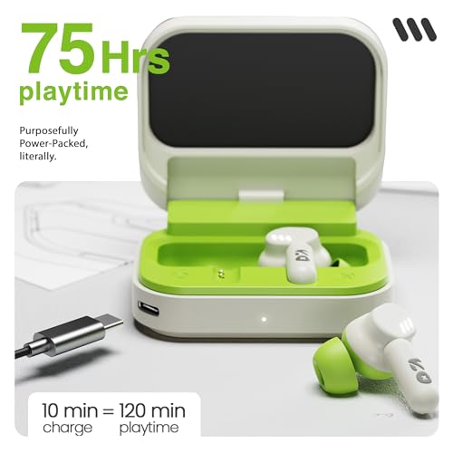 GOBOULT Tenet TWS Earbuds with 75H Playtime, Amp App Support, Quad Mic ENC, Dual Device Pairing Buds, 13mm Driver Ear Buds, Bluetooth 5.4 Wireless Earbuds (Neon Green) - Image 4