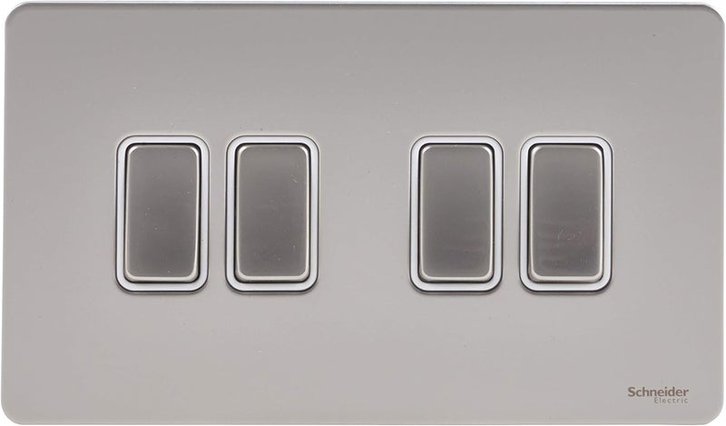 Schneider Electric Ultimate 4 Gang Two Way Switch - Pearl Nickel - Image 1