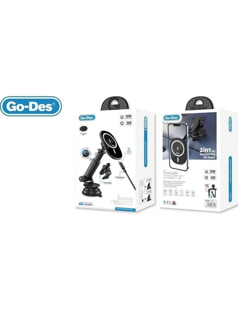 GO-DES GD WL398: 2-in-1 Magnetic Wireless Charging Phone Holder and Charging Station - Image 4