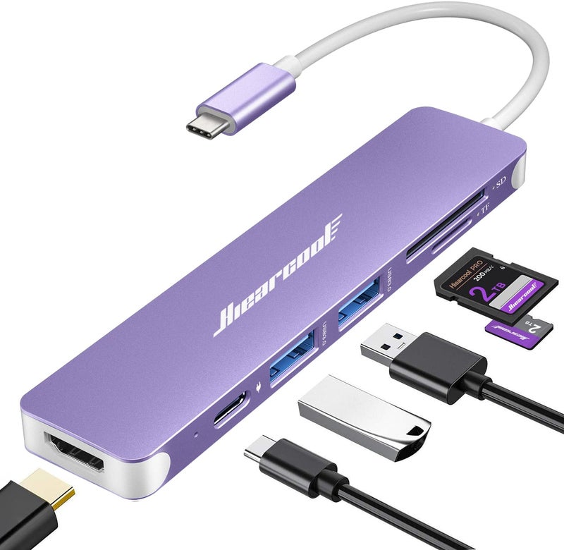 Hiearcool USB C Hub, 7-in-1 Multi-Port Adapter, USB-C to 4K HDMI Splitter Type C Dock Dongle with 100W Power Delivery SD/TF Card Reader Compatible for MacBook Pro/Air and More Type USBC Devices - Image 1