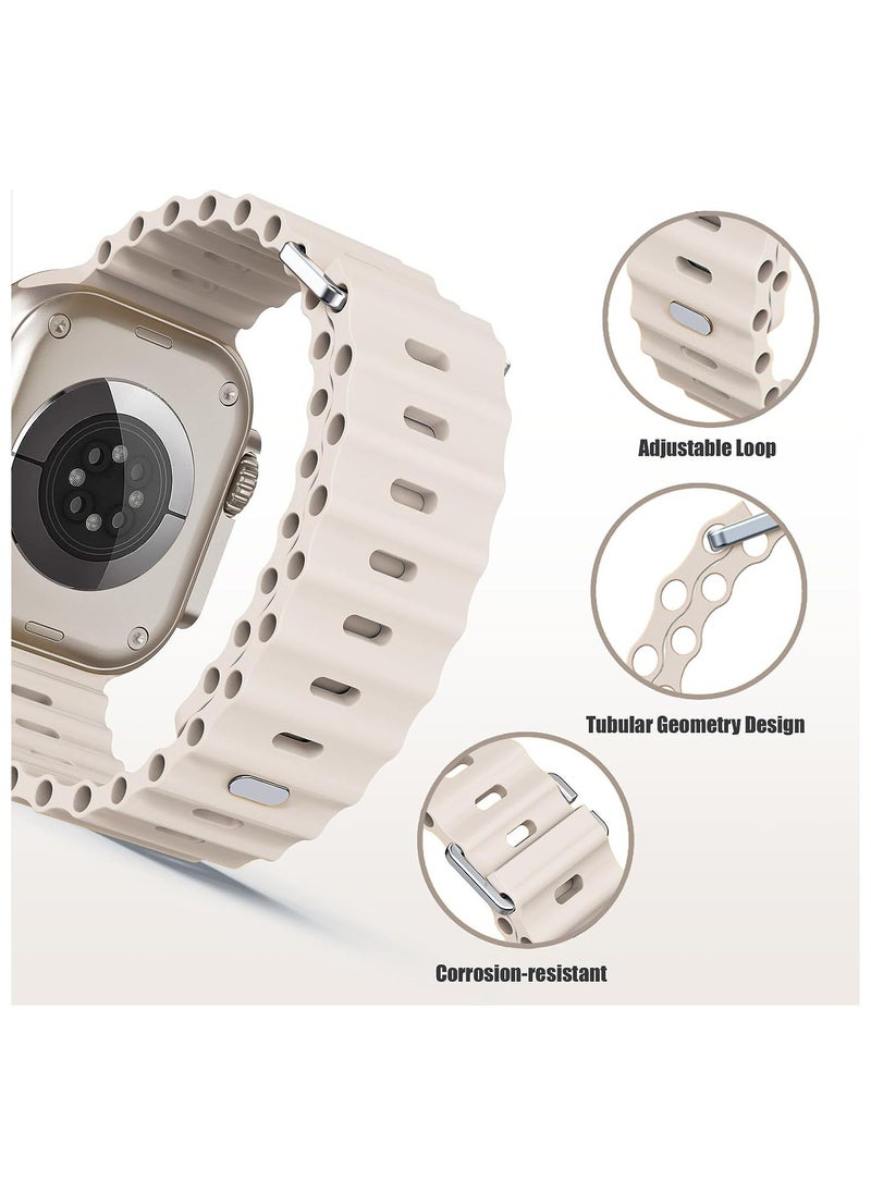 Color Fans - Soft Silicone Ocean Sports Strap Compatible Apple Watch Ultra 49mm 45mm 44mm 42mm for Men Women, Adjustible Watch Band for Apple Watch Ultra/SE/Series 9/8/7/6/5/4/3/2/1 - Starlight - Image 1