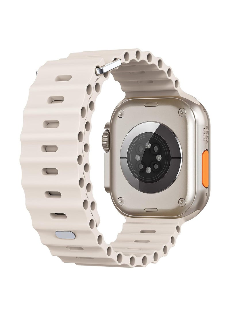 Color Fans - Soft Silicone Ocean Sports Strap Compatible Apple Watch Ultra 49mm 45mm 44mm 42mm for Men Women, Adjustible Watch Band for Apple Watch Ultra/SE/Series 9/8/7/6/5/4/3/2/1 - Starlight - Image 1