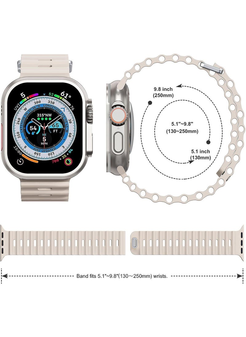 Color Fans - Soft Silicone Ocean Sports Strap Compatible Apple Watch Ultra 49mm 45mm 44mm 42mm for Men Women, Adjustible Watch Band for Apple Watch Ultra/SE/Series 9/8/7/6/5/4/3/2/1 - Starlight - Image 1