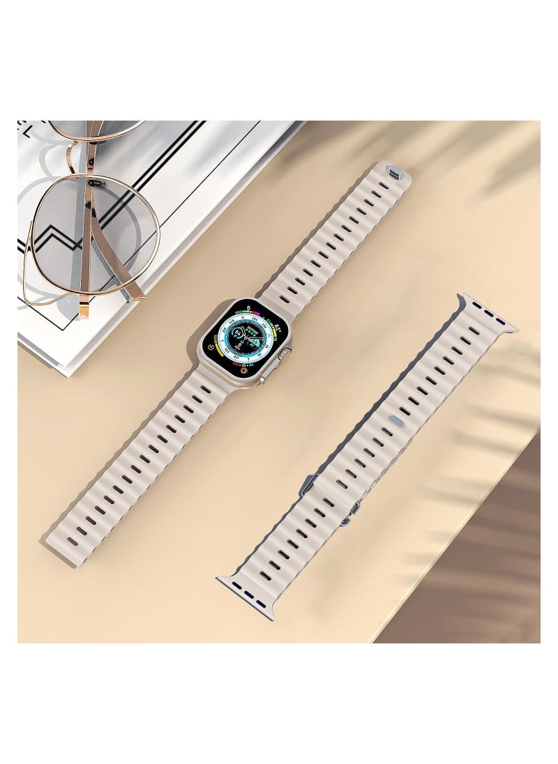 Color Fans - Soft Silicone Ocean Sports Strap Compatible Apple Watch Ultra 49mm 45mm 44mm 42mm for Men Women, Adjustible Watch Band for Apple Watch Ultra/SE/Series 9/8/7/6/5/4/3/2/1 - Starlight - Image 1