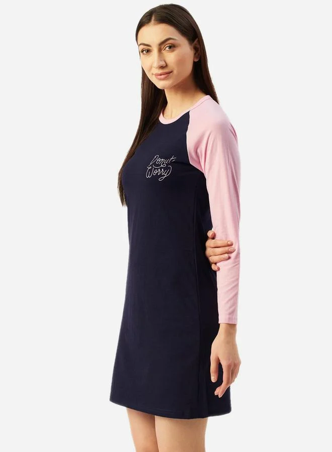 Take Two Women Navy Blue Raglan Sleeve Nightdress By Klamotten