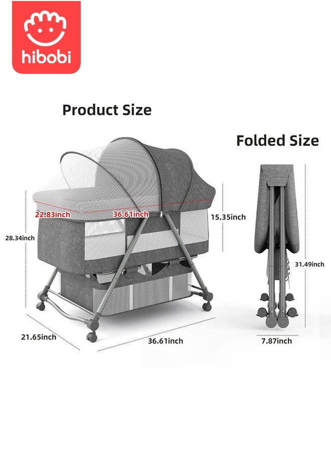 hibobi Movable Folding Baby Cradle Bed Anti-Spitting Up Adjustable Height - Grey  - Image 2