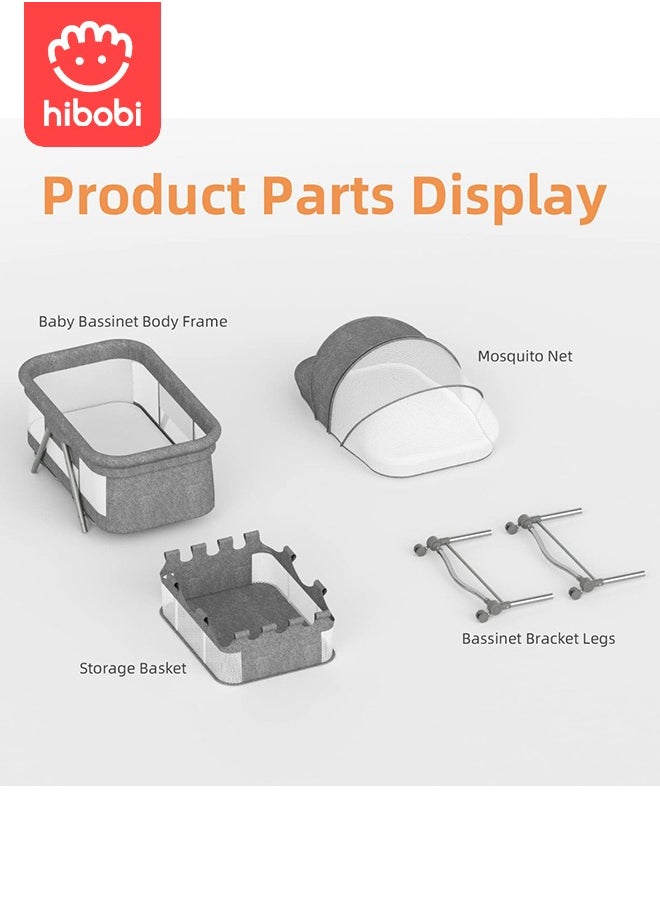 hibobi Movable Folding Baby Cradle Bed Anti-Spitting Up Adjustable Height - Grey  - Image 4