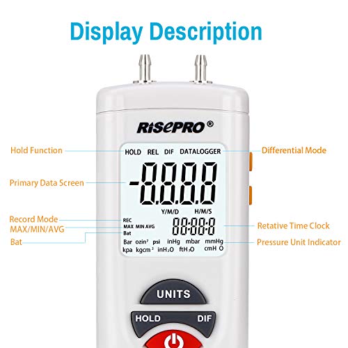 RISEPRO Manometer, RISEPRO® Digital Air Pressure Meter and Differential Pressure Gauge HVAC Gas Pressure Tester - Image 4