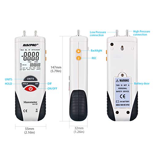RISEPRO Manometer, RISEPRO® Digital Air Pressure Meter and Differential Pressure Gauge HVAC Gas Pressure Tester - Image 5