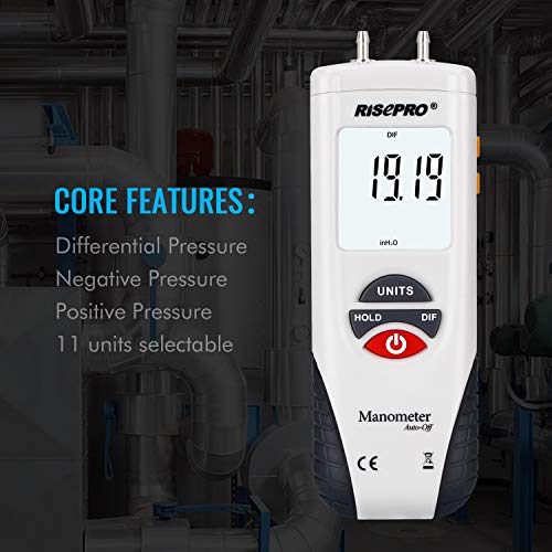 RISEPRO Manometer, RISEPRO® Digital Air Pressure Meter and Differential Pressure Gauge HVAC Gas Pressure Tester - Image 2