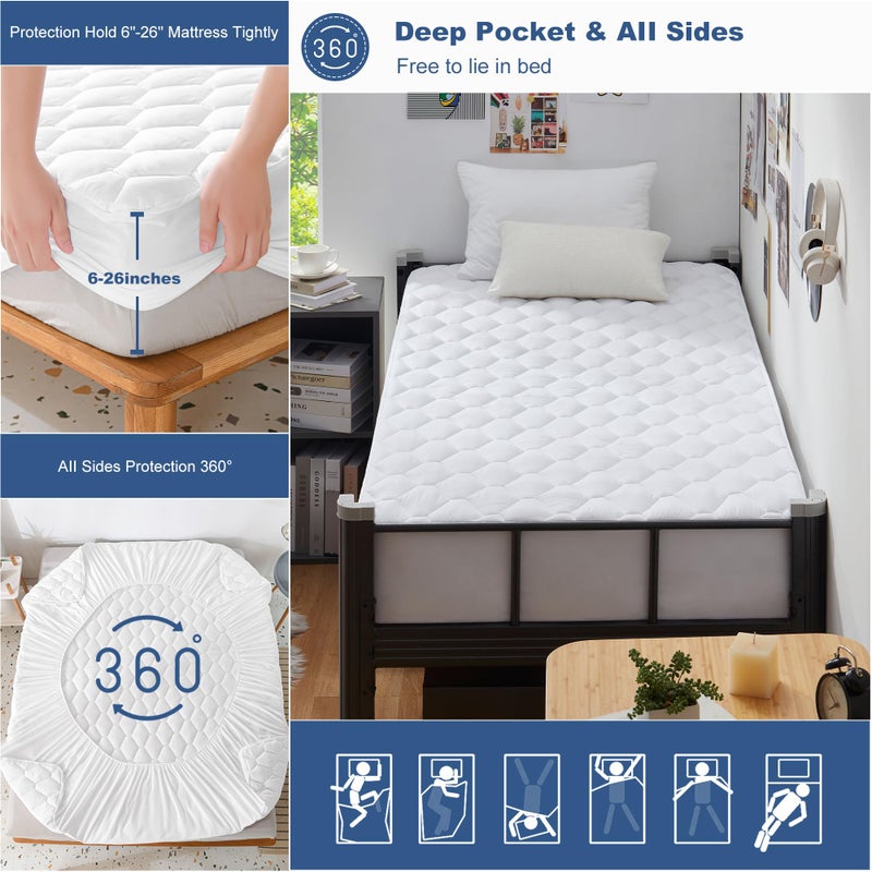 GRT Twin XL Mattress Protector Waterproof, 100% Waterproof Quilted Fitted Mattress Pad, Noiseless Hollow Cotton Mattress Cover, fits up to 18" Deep, Dust Proof White - Image 5