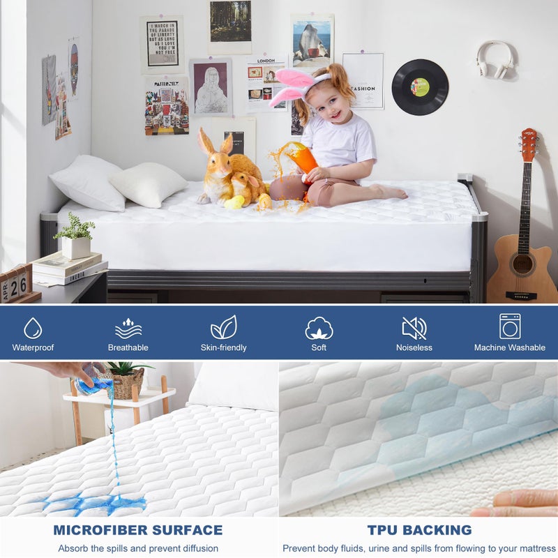 GRT Twin XL Mattress Protector Waterproof, 100% Waterproof Quilted Fitted Mattress Pad, Noiseless Hollow Cotton Mattress Cover, fits up to 18" Deep, Dust Proof White - Image 3