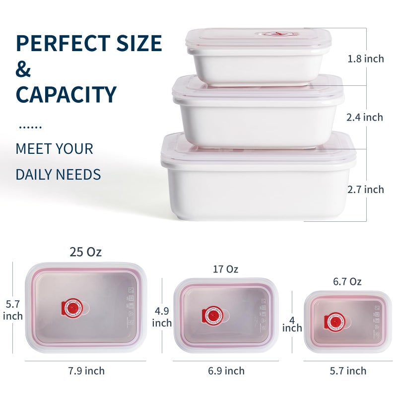 Dizada Ceramic Food Storage Containers with Lids, Meal Prep Containers Reusable, Lunch Containers for Meal Prep, Picnic, Camping, Microwave, Dishwasher & Freezer Safe Tupperware Sets with lids, Set of 3 - Image 2