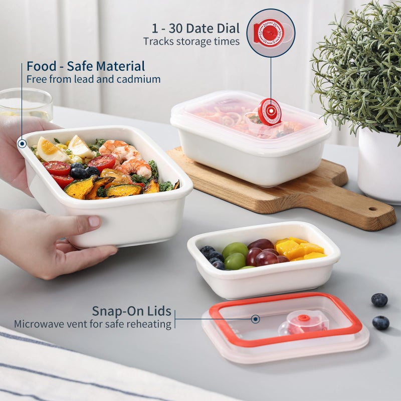 Dizada Ceramic Food Storage Containers with Lids, Meal Prep Containers Reusable, Lunch Containers for Meal Prep, Picnic, Camping, Microwave, Dishwasher & Freezer Safe Tupperware Sets with lids, Set of 3 - Image 5