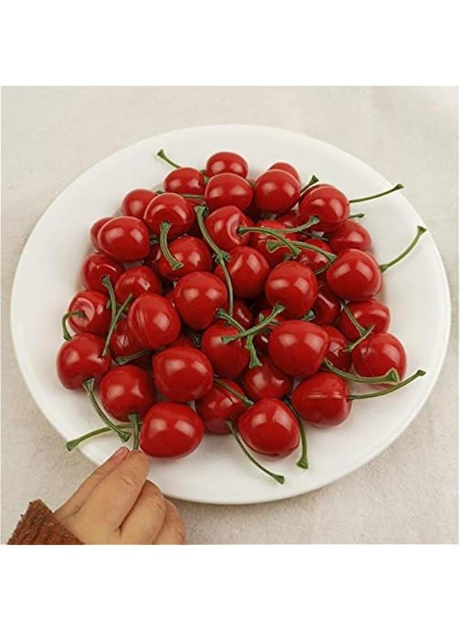 ماركة غير محددة 30 قطعة من الكرز الاصطناعي الأحمر، كرز صغير واقعي محاكي، نموذج فاكهة مزيفة لتزيين المنزل والمطبخ والحفلات، مقاس 1 بوصة  - Image 3