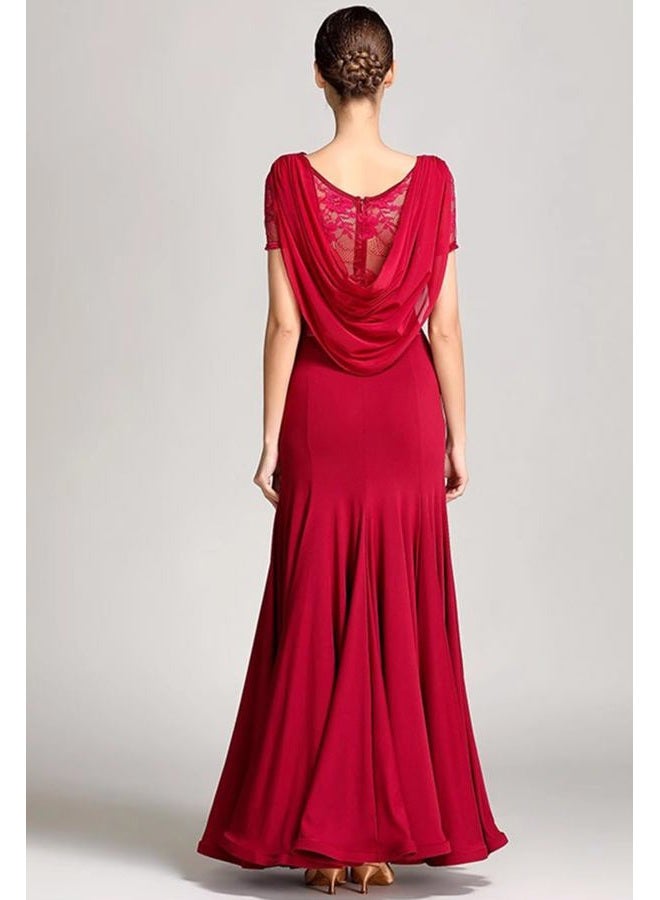 ORIDOOR Flash Diamond Ballroom Dance Waltz Tango Standard Competition Dance Dress 02-Wine red Large - Image 5