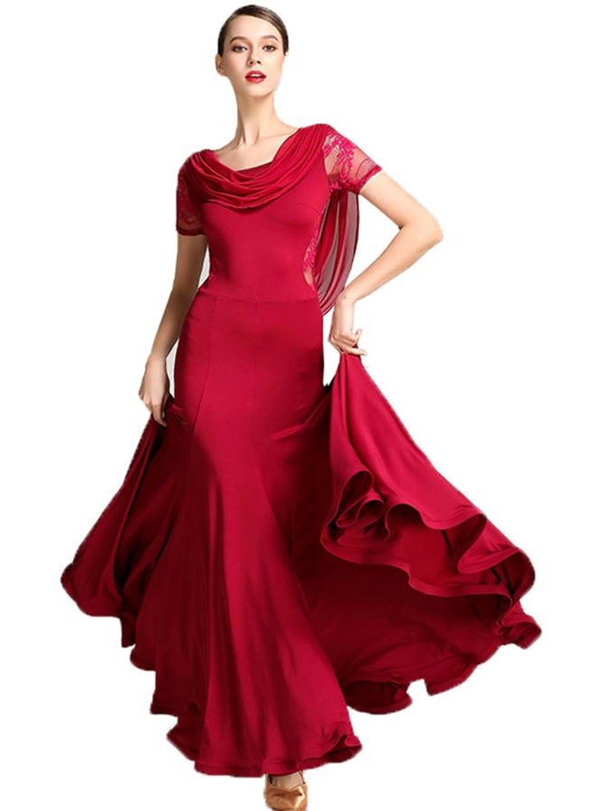 ORIDOOR Flash Diamond Ballroom Dance Waltz Tango Standard Competition Dance Dress 02-Wine red Large - Image 2