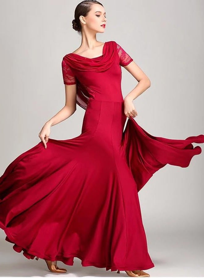 ORIDOOR Flash Diamond Ballroom Dance Waltz Tango Standard Competition Dance Dress 02-Wine red Large - Image 4