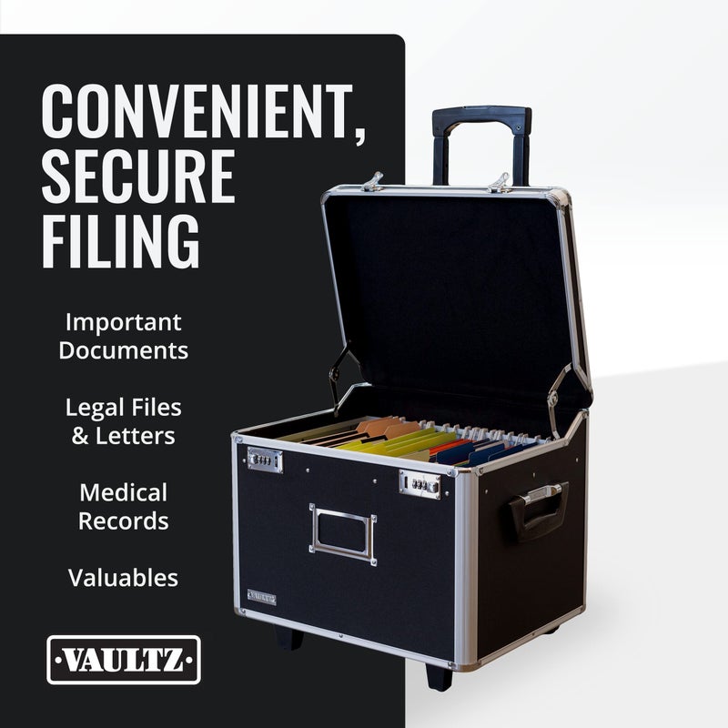 Vaultz Portable File Storage Box with Handle - 14.5" x 17.5" x 15.5" Letter/Legal Size Mobile Lock Box - Double Combination Locking Cabinet - Black - Image 3