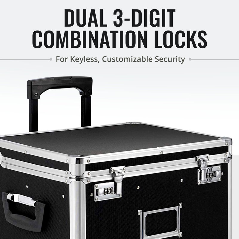 Vaultz Portable File Storage Box with Handle - 14.5" x 17.5" x 15.5" Letter/Legal Size Mobile Lock Box - Double Combination Locking Cabinet - Black - Image 5