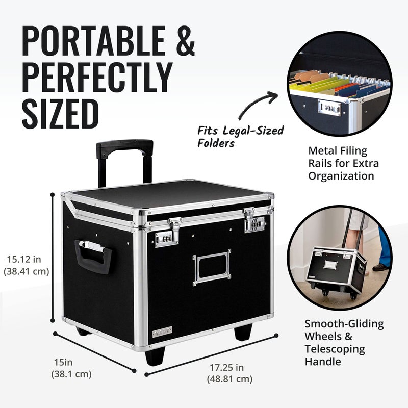 Vaultz Portable File Storage Box with Handle - 14.5" x 17.5" x 15.5" Letter/Legal Size Mobile Lock Box - Double Combination Locking Cabinet - Black - Image 4