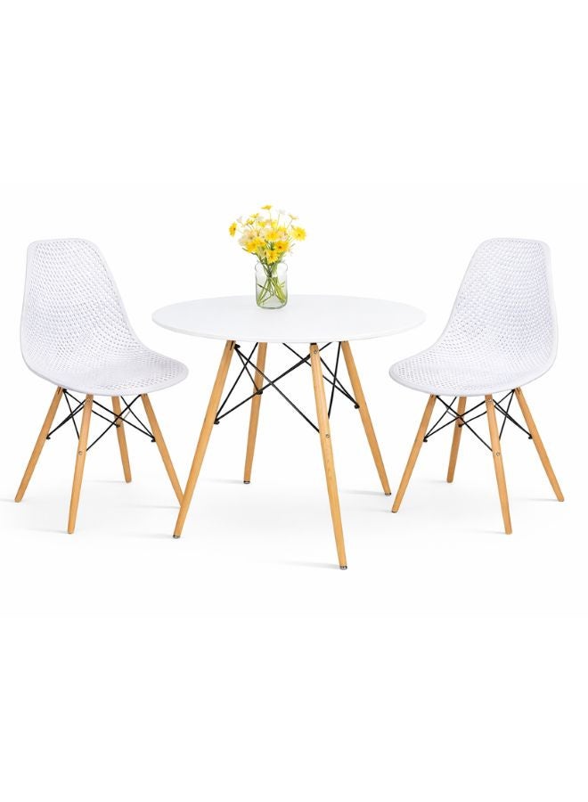 ماس طقم طاولة طعام من 3 قطع مع مقعدين وطاولة مستديرة - تصميم عصري وأرجل خشبية صلبة - Image 1