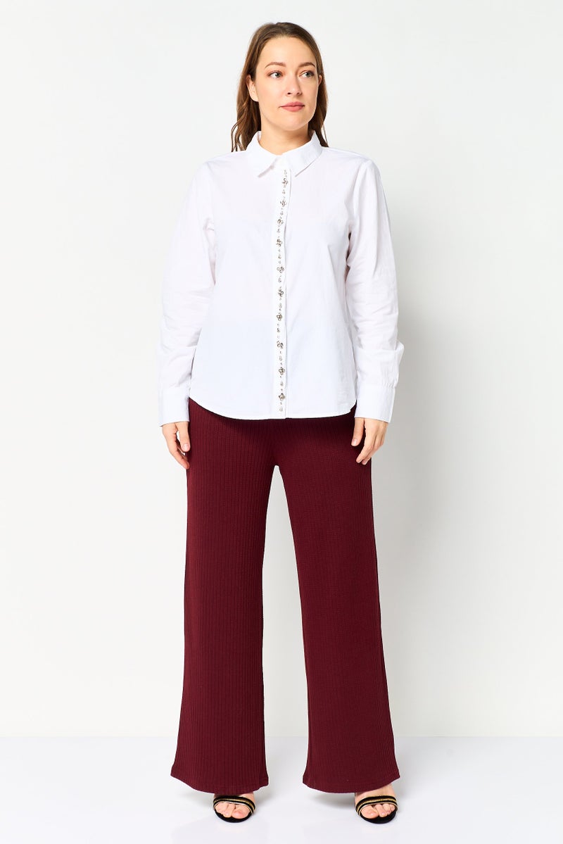 bebe Women Spread Collar Embellished Long Sleeve Shirt, White - Image 2