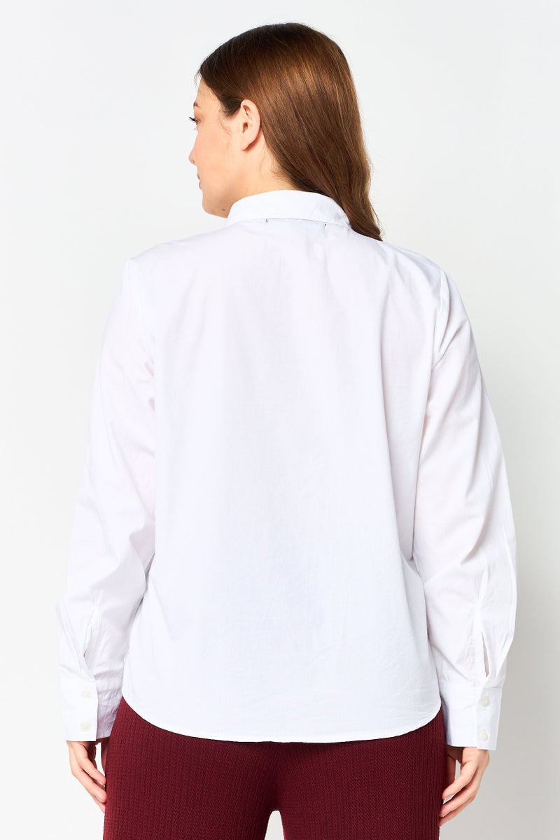 bebe Women Spread Collar Embellished Long Sleeve Shirt, White - Image 4