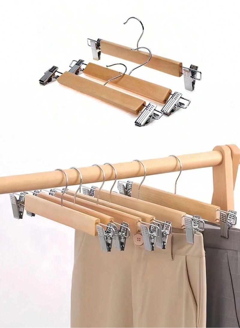 Wooden Pants Hanger with Metal Clips – Durable Trouser Organizer for Closet Storage & Neat Hanging - Image 1