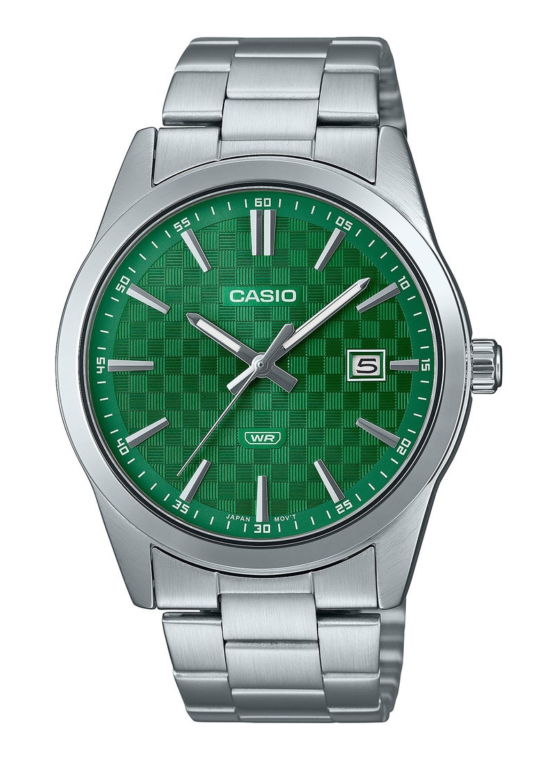 CASIO ساعة يد رجالية تناظرية بشكل دائري من الفولاذ المقاوم للصدأ MTP-VD03D-3A1 - 41 مم