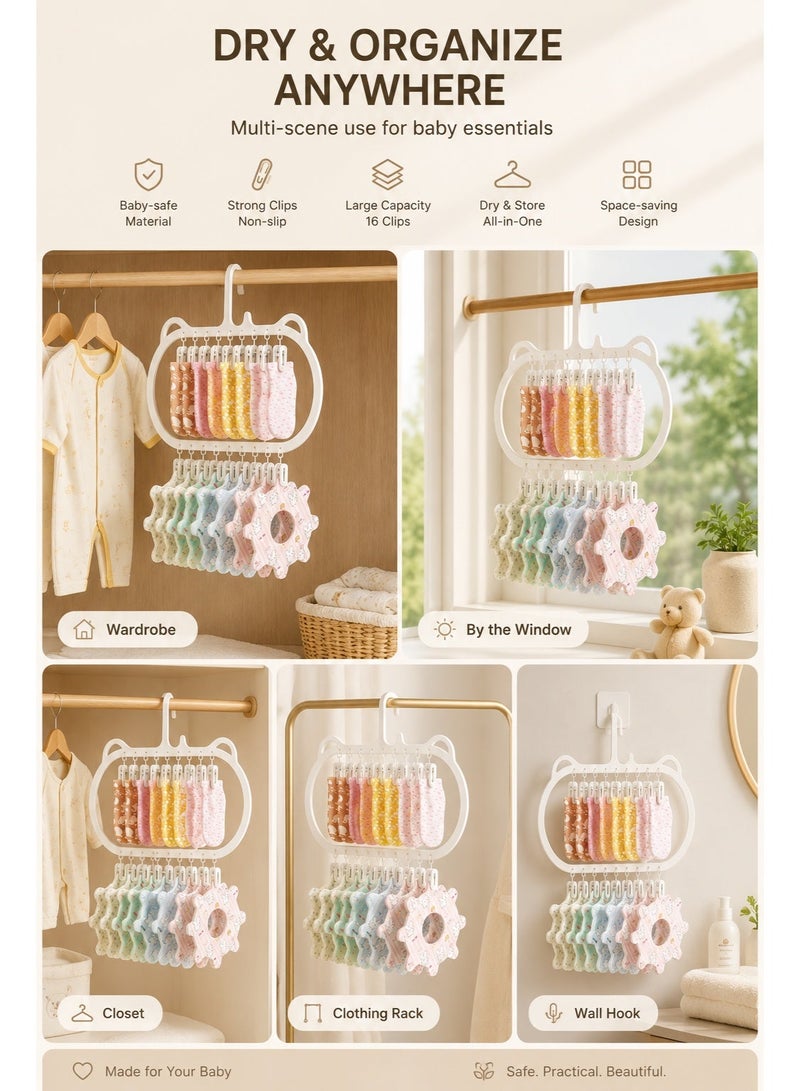 2 Pcs Baby Clothes Drying Rack with Clips, Cute Cat Ear Hanging Laundry Rack, Baby-Safe Sock Drying Hanger with Strong Non-Slip Clips for Socks, Bibs, Underwear, Hats & Baby Essentials - Image 2
