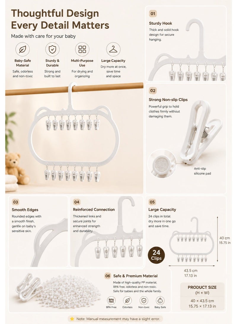 2 Pcs Baby Clothes Drying Rack with Clips, Cute Cat Ear Hanging Laundry Rack, Baby-Safe Sock Drying Hanger with Strong Non-Slip Clips for Socks, Bibs, Underwear, Hats & Baby Essentials - Image 4