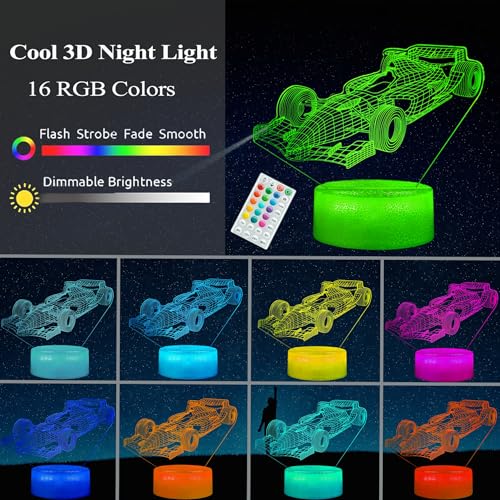 POSSHE F1 Car Gifts for Boy Formula One Night Light with Remote Control 16 Colors Changing RGB Flashing Mode and Dimmable Sport Race Car Gifts for Boys Christmas Decor - Image 3