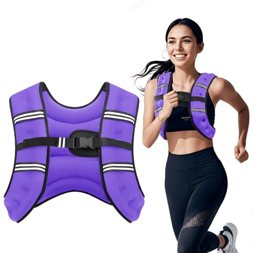 Cavry سترة كافري المثقلة، 8lb/12lb/16lb/20lb/25lb/30lb سترة وزن مع حزامين قابلين للتعديل للرجال والنساء، سترات وزن الجسم قابلة للتعديل مع شريط عاكس لتدريب القوة، الجري، تمارين التدريب، الركض، المشي-8LB، بنفسجي - Image 1