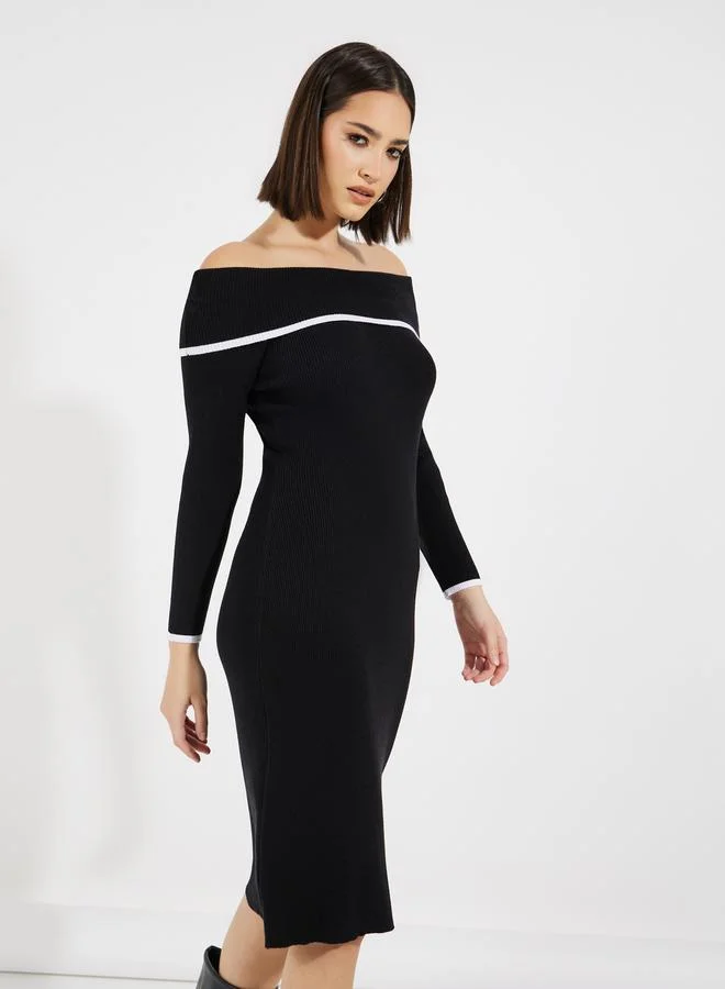 Styli Off-Shoulder Knit Dress