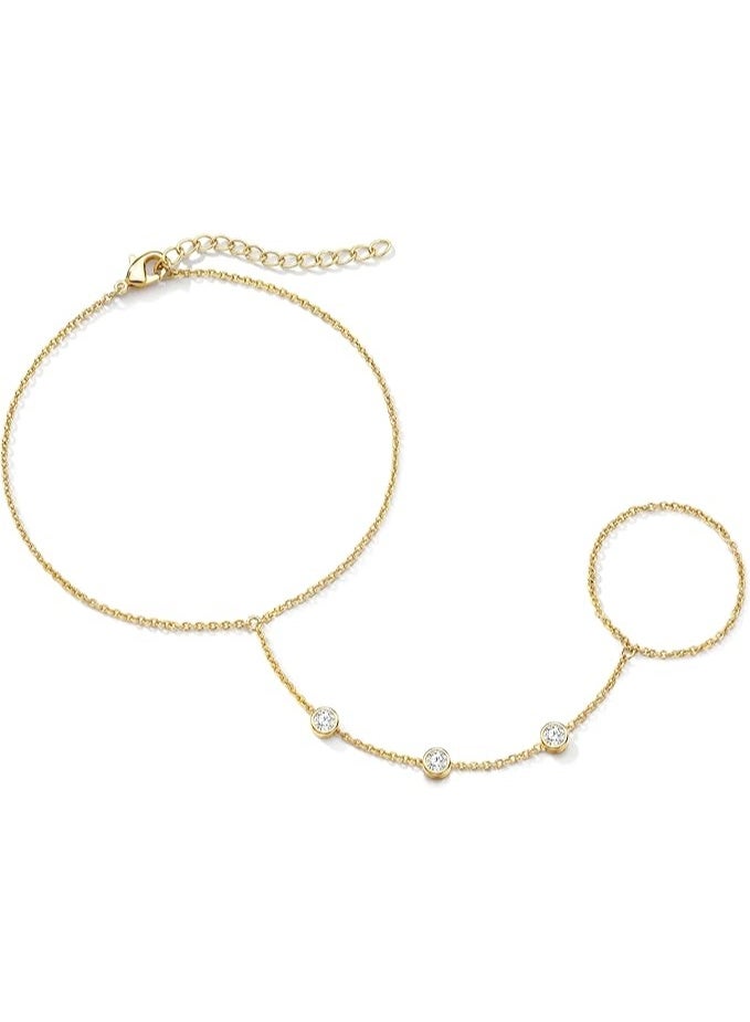 ZOVO Gold Hand Chain Bracelet for Women Trendy, Dainty 14k Gold Ring Bracelet Hand Chain Finger Ring Slave Bracelet Cubic Zircon Hand Jewelry for Women Summer Beach Jewelry - Image 1